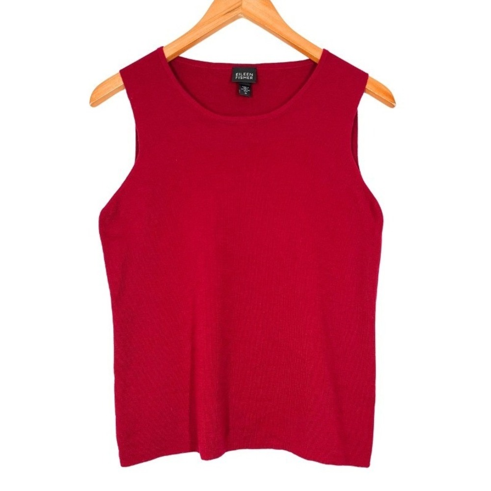 Eileen Fisher Red 100% Merino Wool Sleeveless Knit Shell Top Size M Minimalist